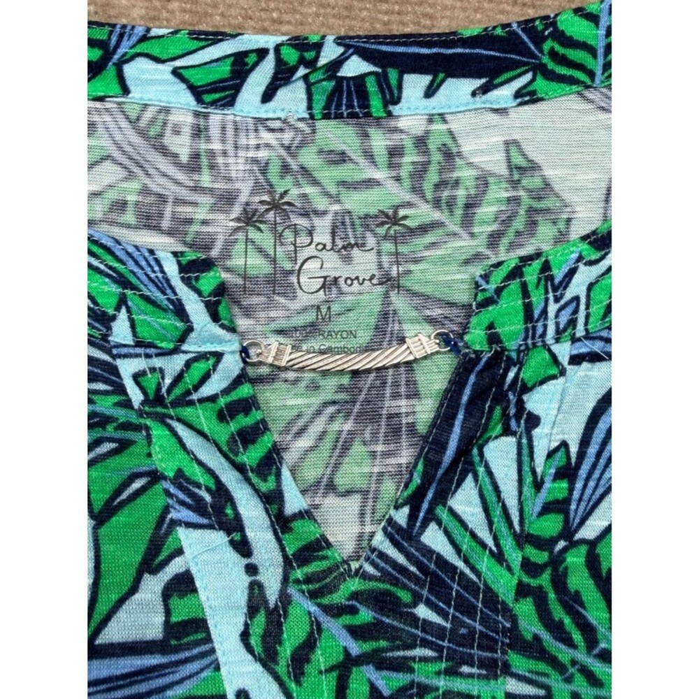 NWT Palm Grove Tropical Leaf Print Slub Knit Tunic 3/4 Sleeves Size Medium - Picture 4 of 7